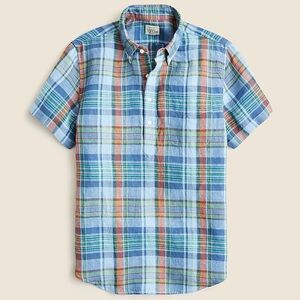 J Crew 100% Linen Shirt Popover Mens Plaid Striped Baird McNutt Irish Sz Lg NWT